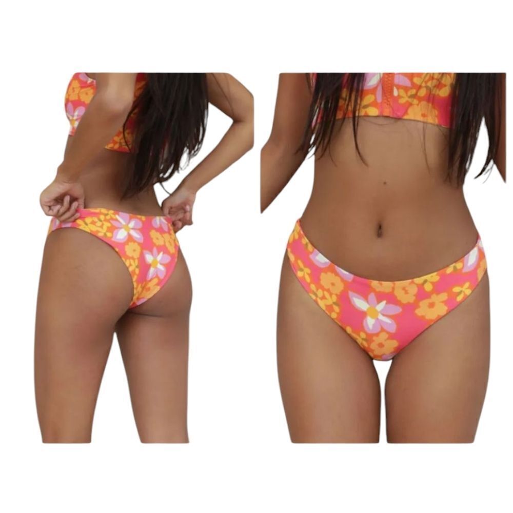 NWT Stone Fox Swim Roca Bottom In Lei Lei Floral Orange Pink Size S